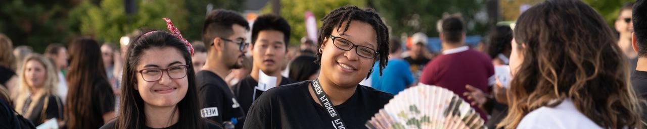 smiling group of students on campus